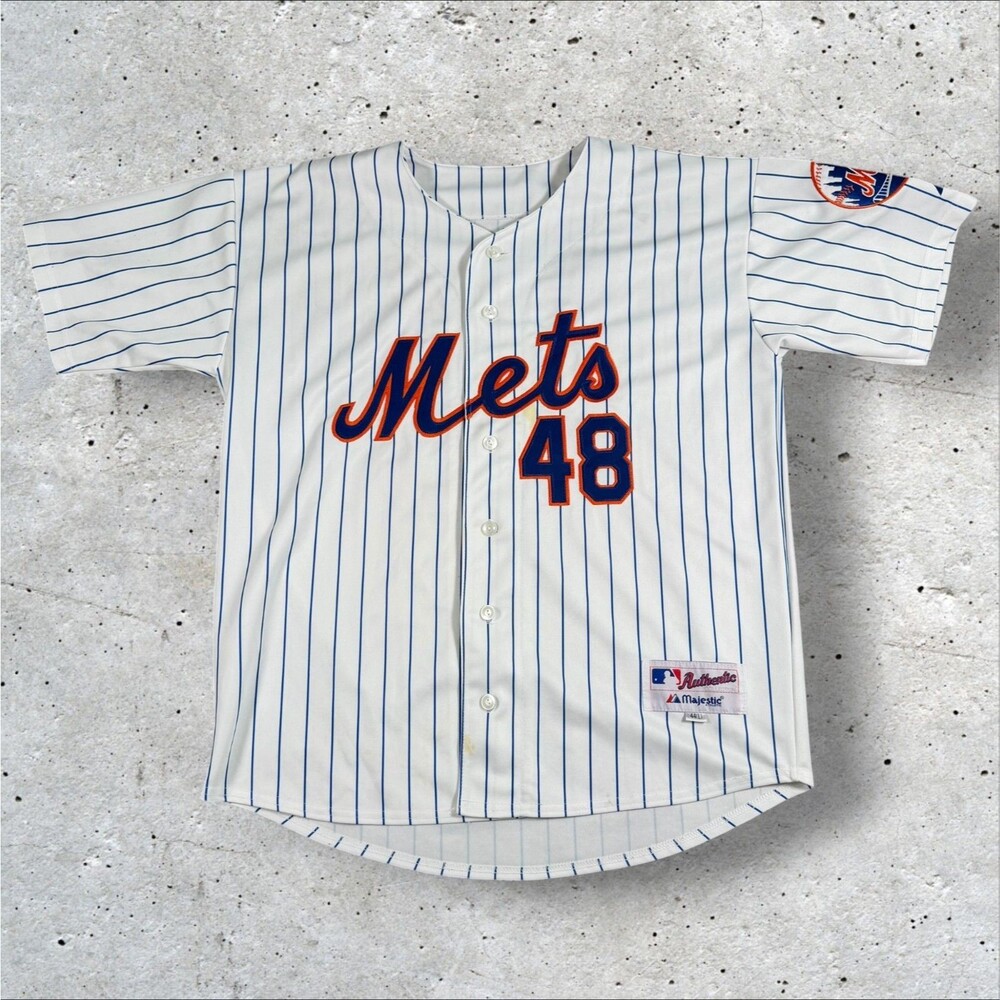 Majestic Authentic Jacob DeGrom New York Mets Pinstripe Baseball Jersey Sz 44